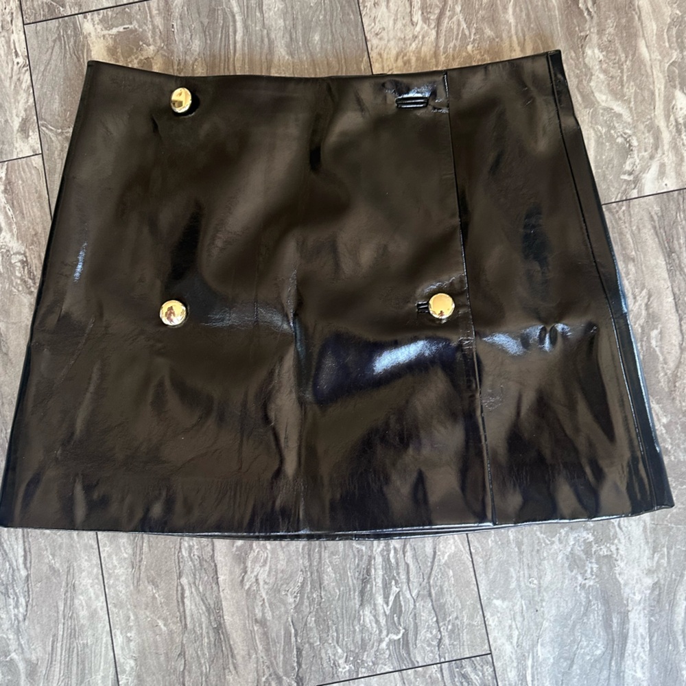 Jcrew Black‎ Vinyl Skirt with Gold Buttons NWT $178